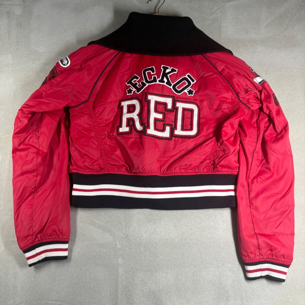 Vintage Ecko Red Y2K Cropped Bomber Jacket Red Varsity Cheer Captain 2XL